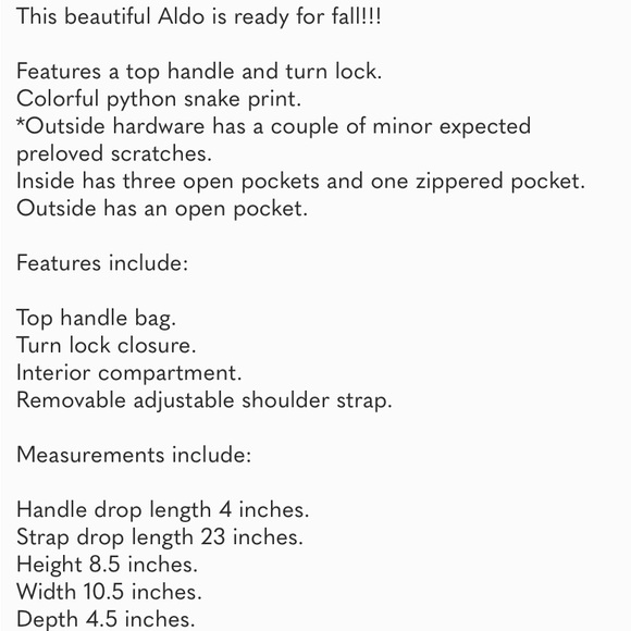 ALDO JERILINI Python Snakeskin multi convertible crossbody, gold hardware EUC - Picture 15 of 15